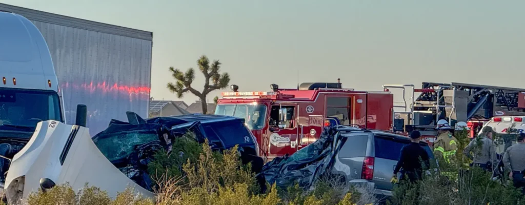 colisión de dos SUVs y un tráiler en Victorville