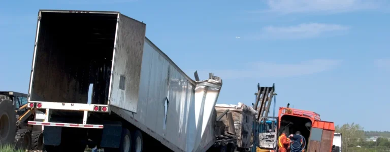 collision between two semi trucks near needles