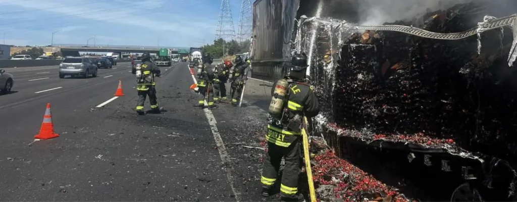 roseville semi truck fire